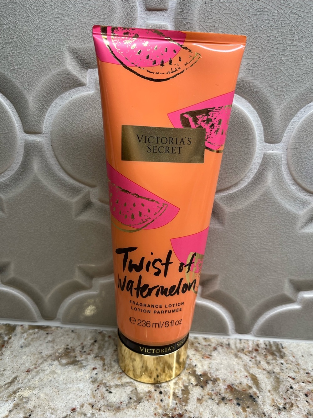 Victoria's Secret Twist of Watermelon Lotion - Orange & Pink with Gold Accent